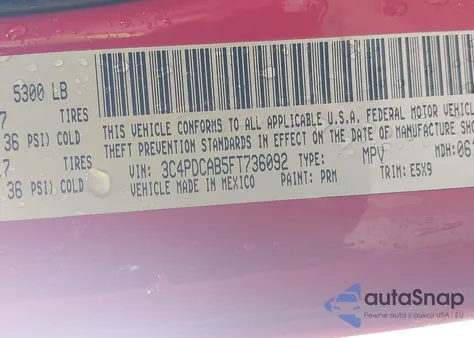 2015 Dodge Journey Se из США, поврежденный, VIN 3C4PDCAB5FT736092